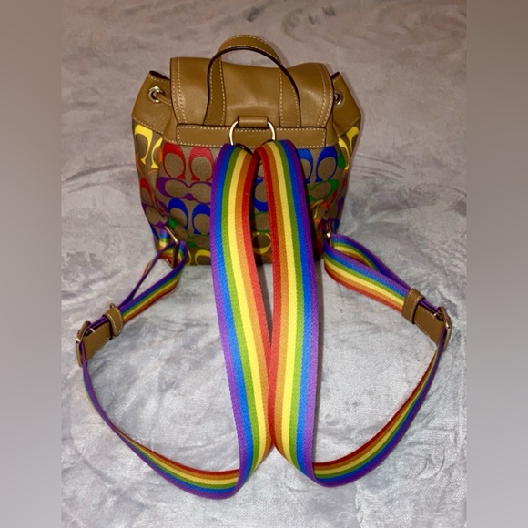Coach Pennie Backpack in Brown with Rainbow Signature Logo - Picture 2 of 7
